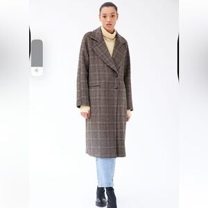 avec les filles double face wool coat in brown plaid, size s, NWOT
